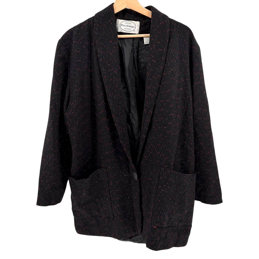 Vintage 80s Miss Selfridge Black Red Flecked Oversized Menswear Blazer Jacket